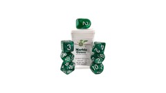 Set Of 7 Dice: Marble Green W/White